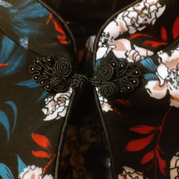 🍒 Exquisite Asian Inspired Floral Keyhole Mandarin Collar Dress Top - LJ - Picture 7 of 15